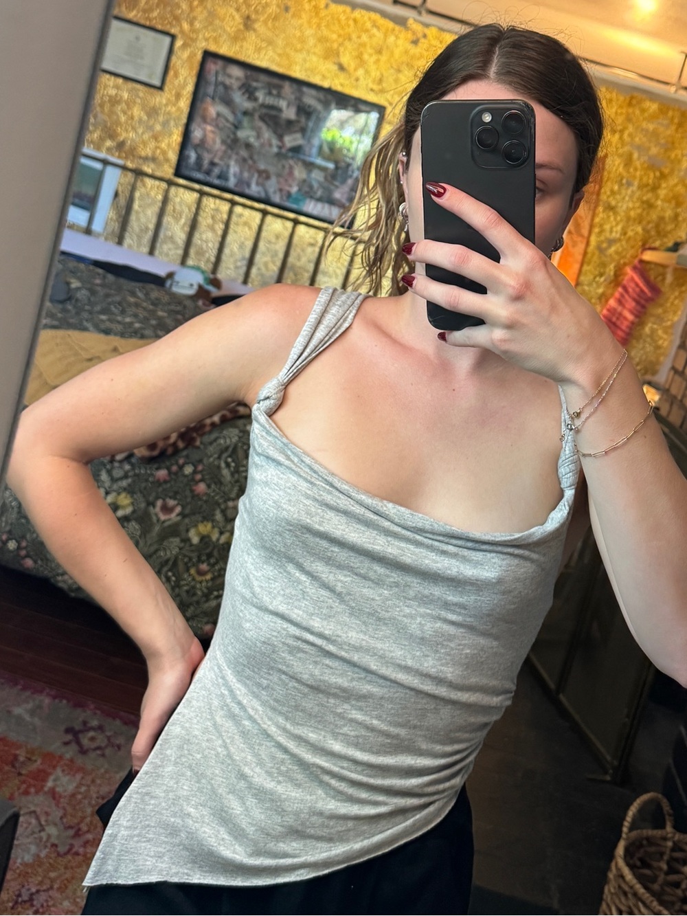 Women's Light Gray Draped Tank Top